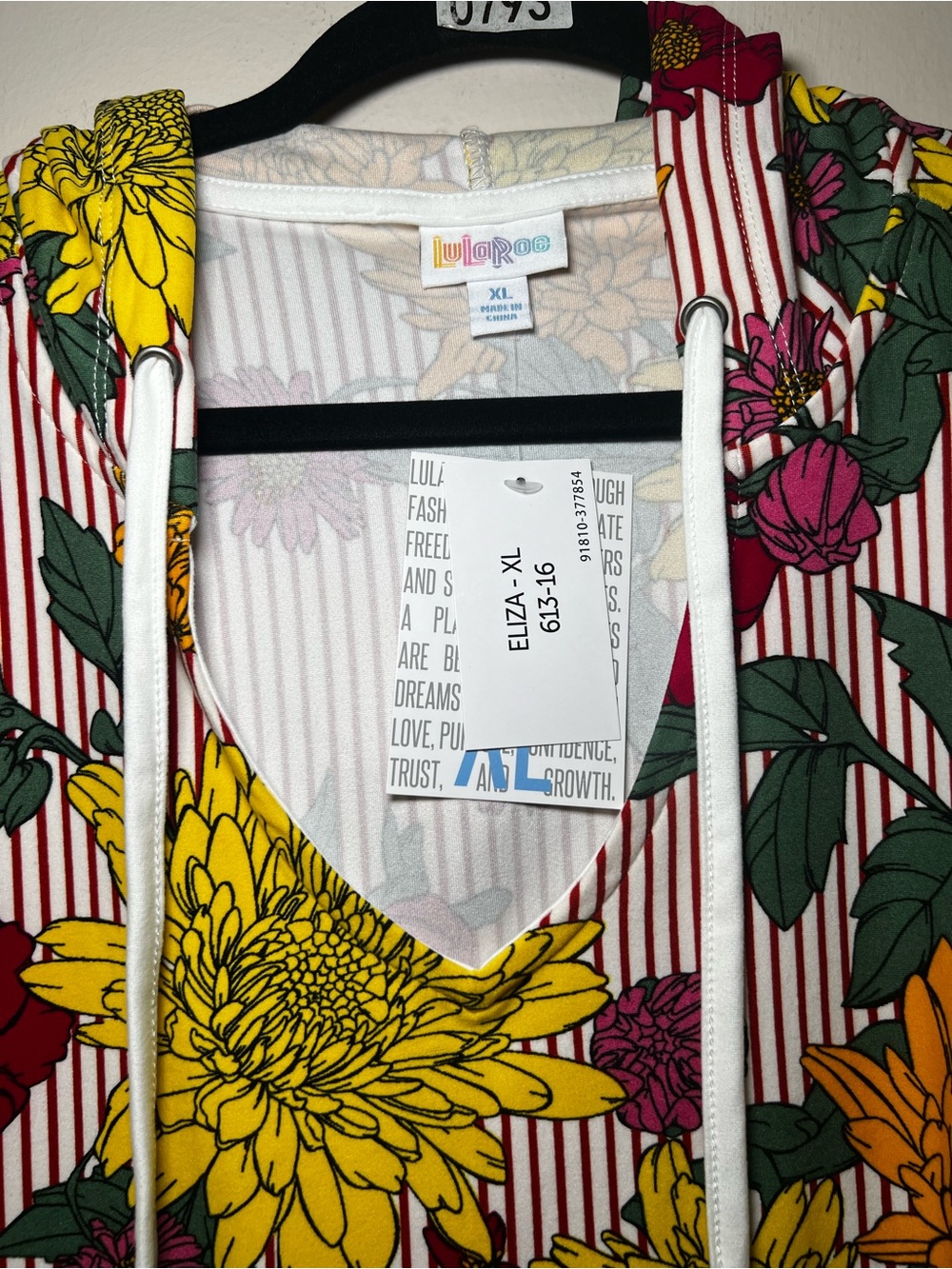 LuLaRoe Eliza Floral Hooded Top in Yellow, Red & Green - Picture 3 of 5
